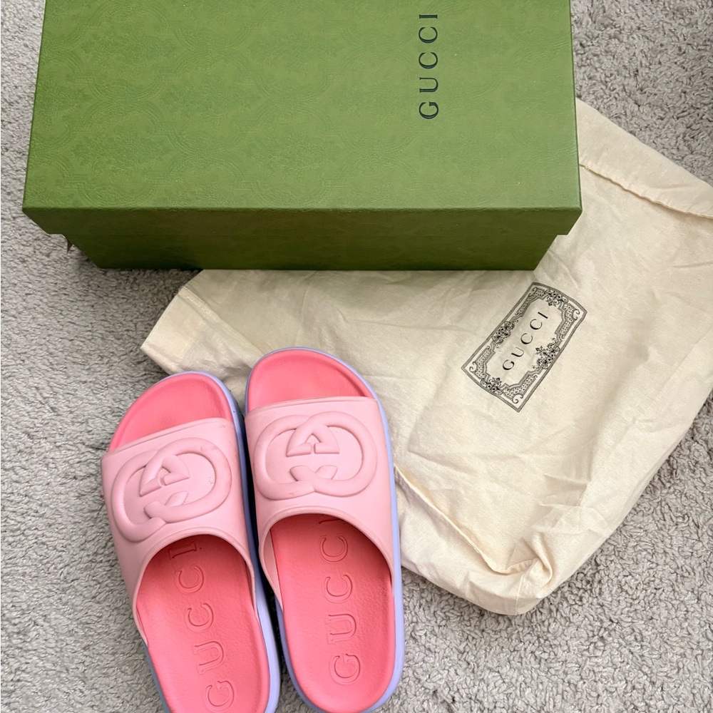 Gucci Sugar Pink Slide Sandals. Slightly used with receipt.